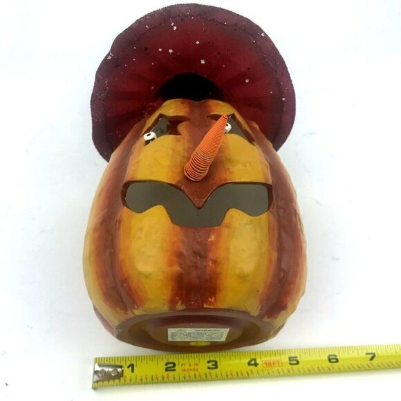 Halloween Jack-O-Lantern Pumpkin Tea Light Candle Holder Witch Hat Bats Ceramic - Picture 12 of 12